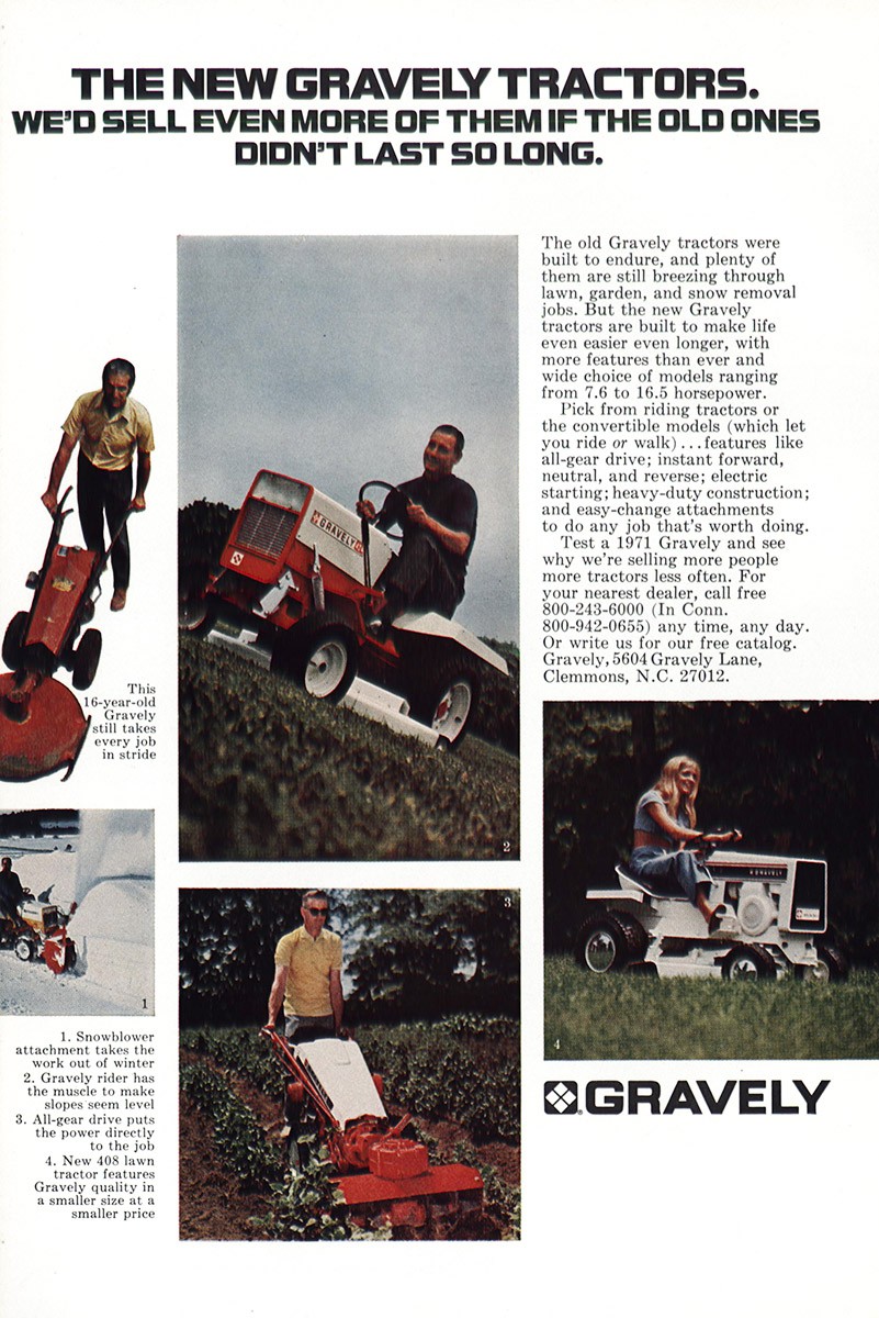 1971 Gravely Tractors: We&rsquo;d Sell More Of Them If the Old Ones Vintage Print Ad
