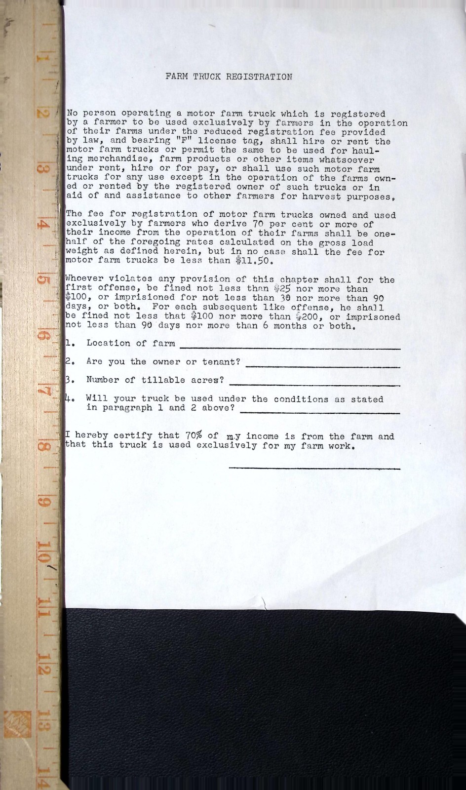 Vintage Farm Truck Registration Form Agriculture Legal Document Rural Farming
