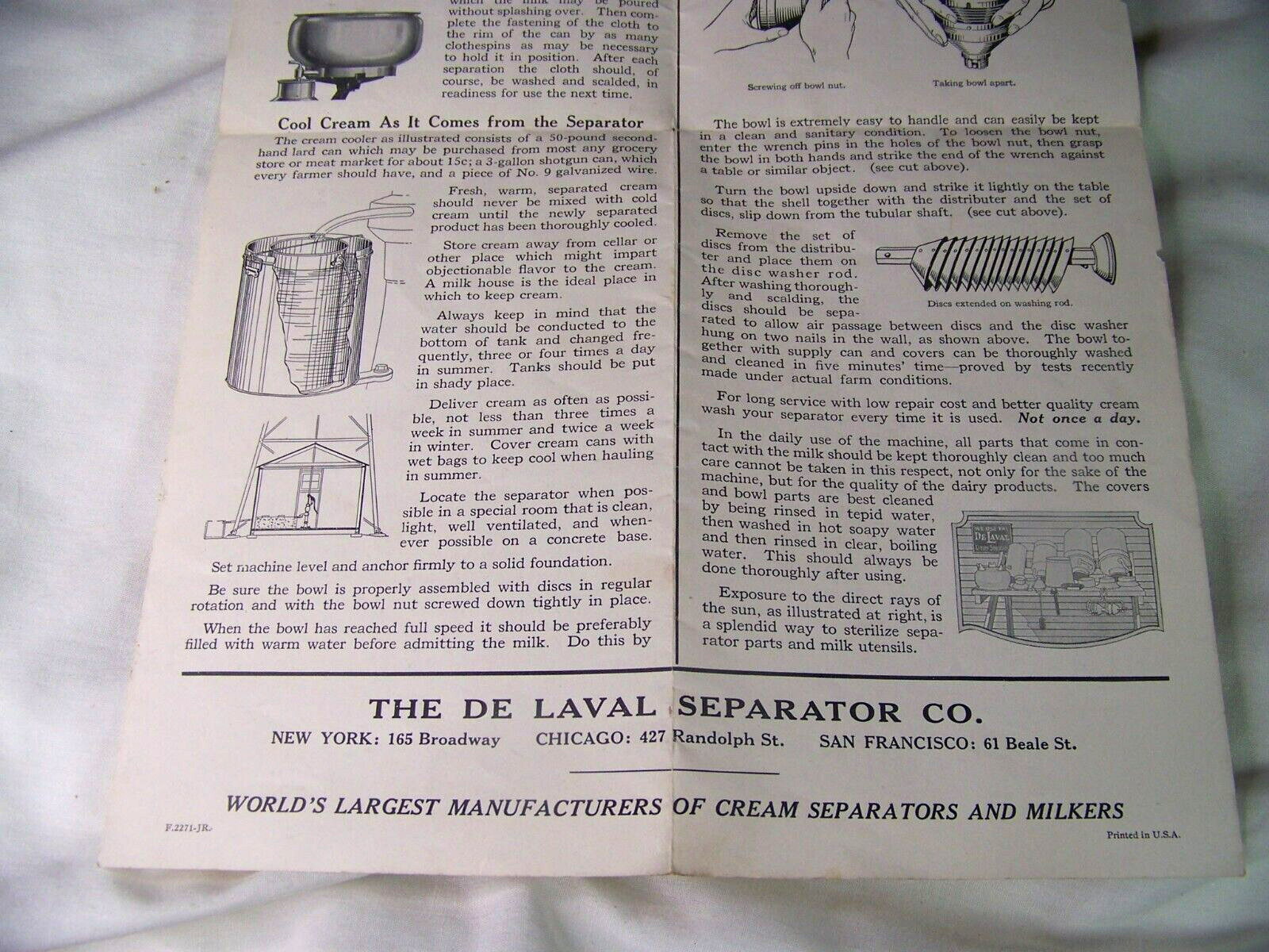 c1922 ANTIQUE DE LAVAL CREAM SEPARATOR CARE INSTRUCTIONS ADVERTISING POSTER