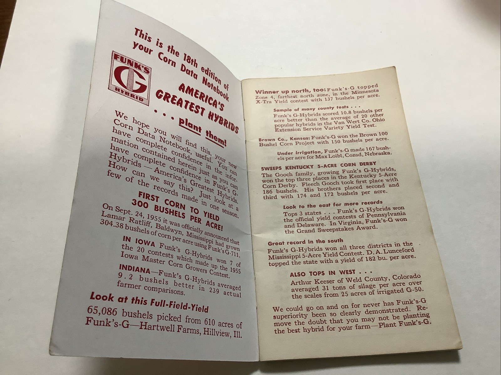 Vintage Funk’s G Hybrid Corn Data Notebook 1956-FREE SHIPPING