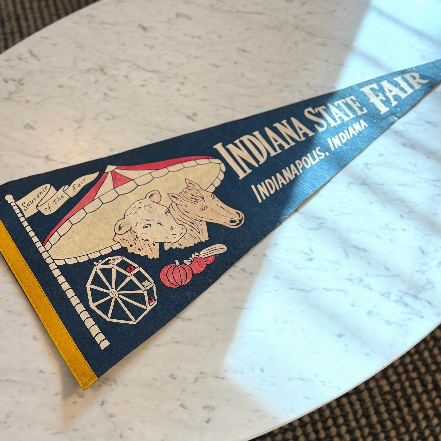 Vintage Indiana State Fair Felt Wall Pennant – Americana Mid Century Decor Art