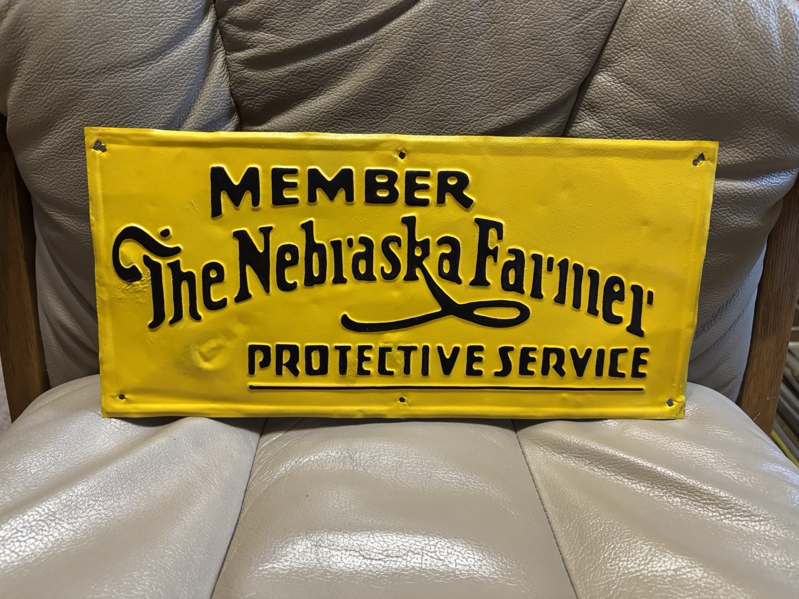 Member The Nebraska Farmer Protective Service Tin Sign Repainted