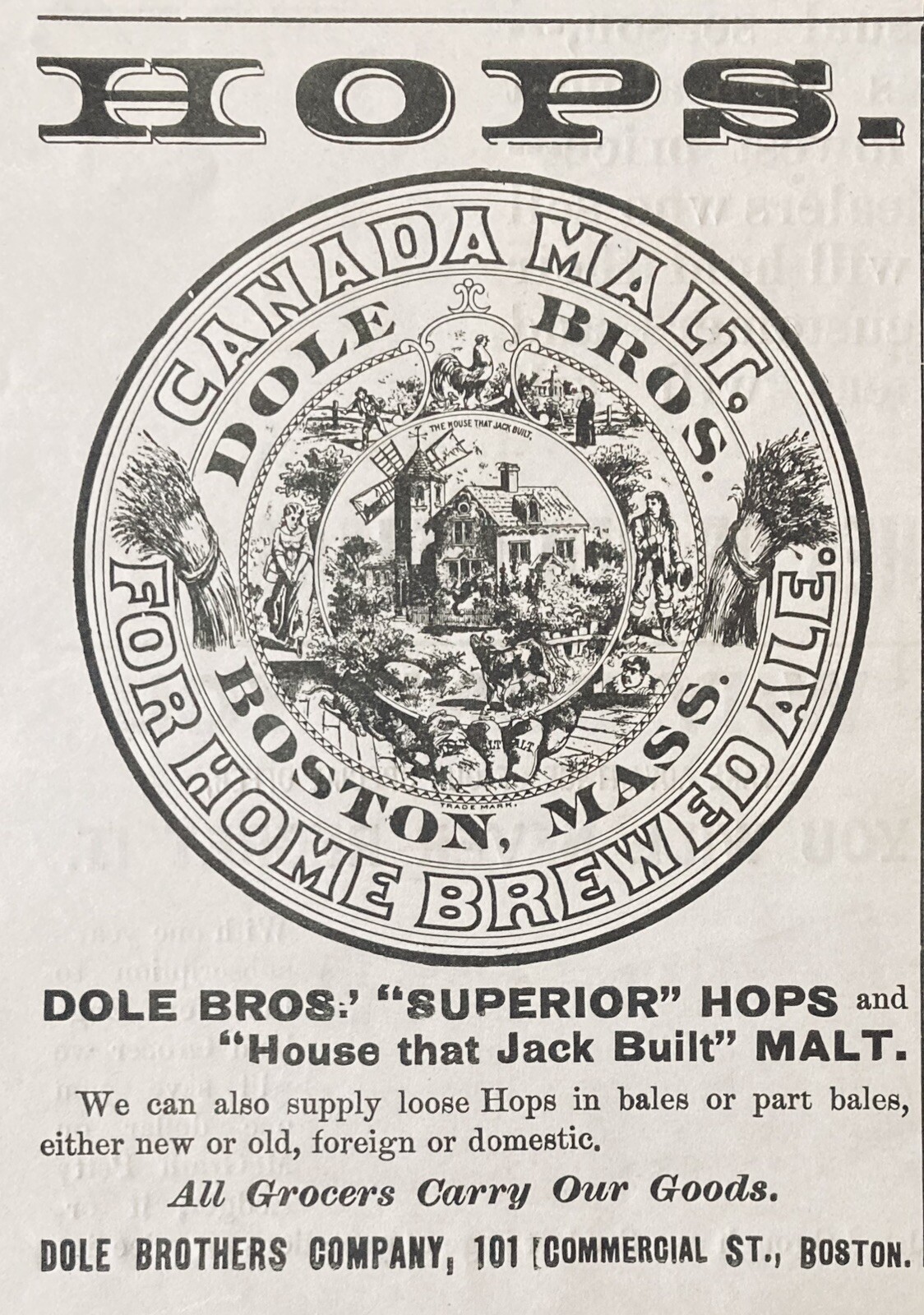 1899 AD.(XH63)~DOLL BROS. CO. BOSTON. “SUPERIOR” HOPS FOR HOME BREWERS