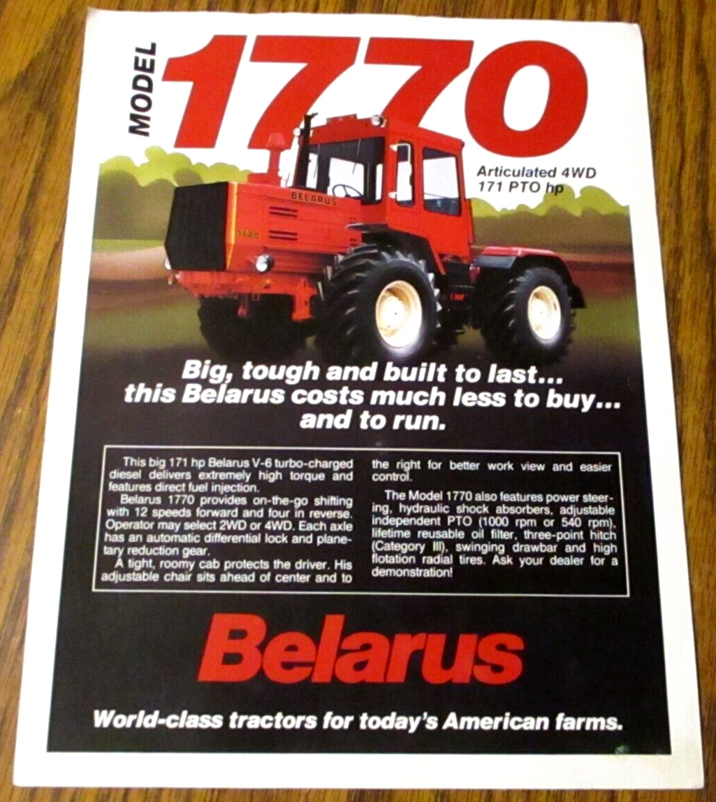 Belarus 1770 4WD Articulated Tractor Dealer Spec Sheet Sales Literature Brochure