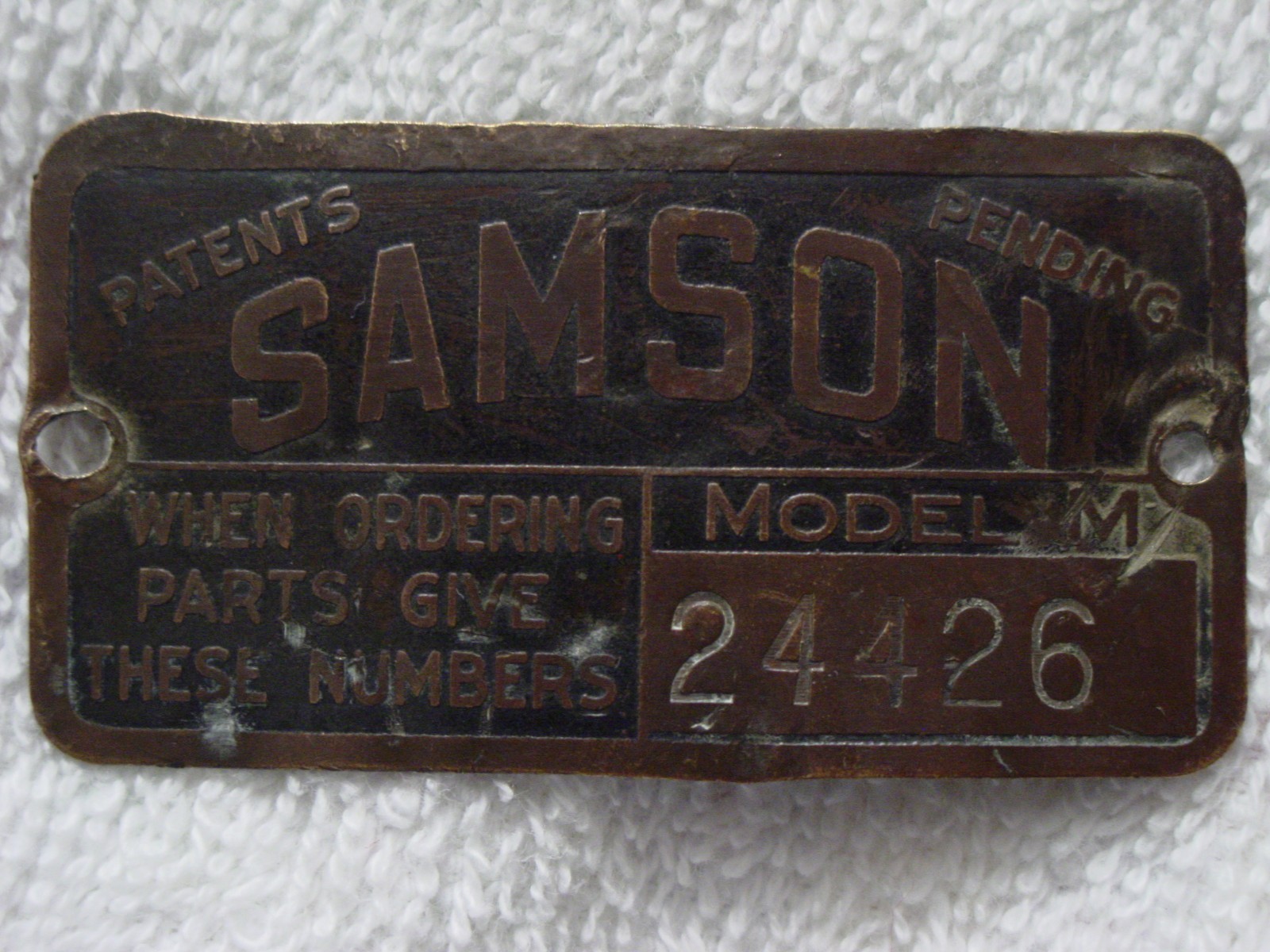 Orig SAMSON TRACTOR Model M DATA PLATE Tag 1919-23 GENERAL MOTORS Janesville WI