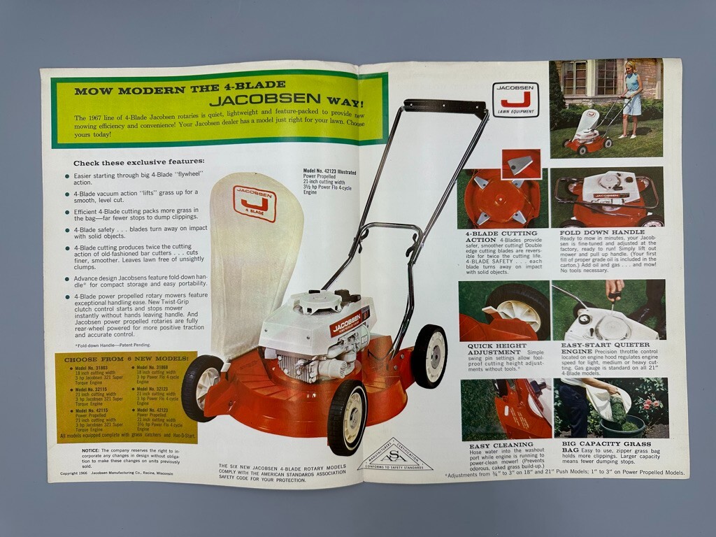 1967 JACOBSEN 4-Blade Rotary LAWN MOWER Advertising Brochure Vintage