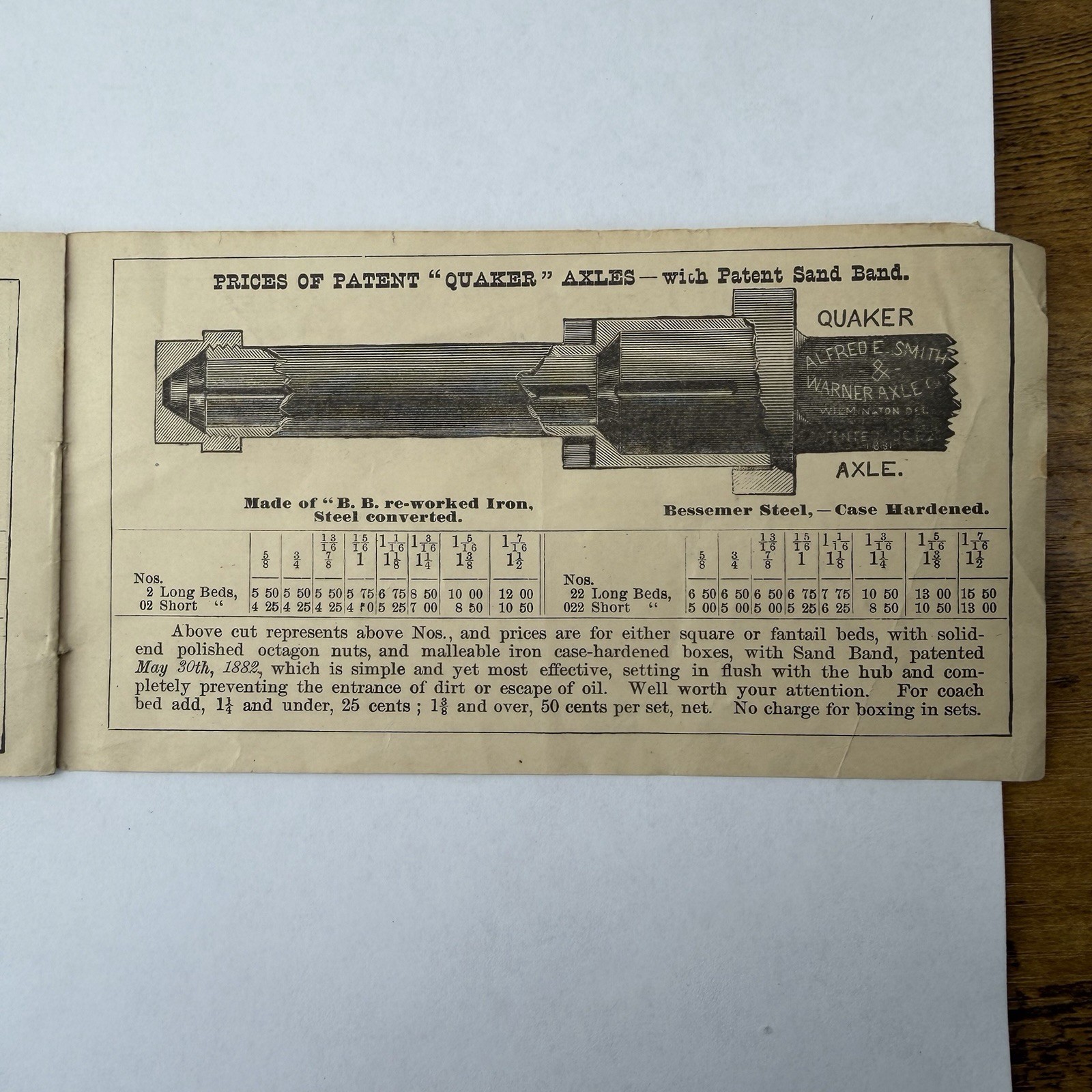 1883 Alfred E. Smith & Warner Axle Co Wilmington DE Carriage Trade Catalog