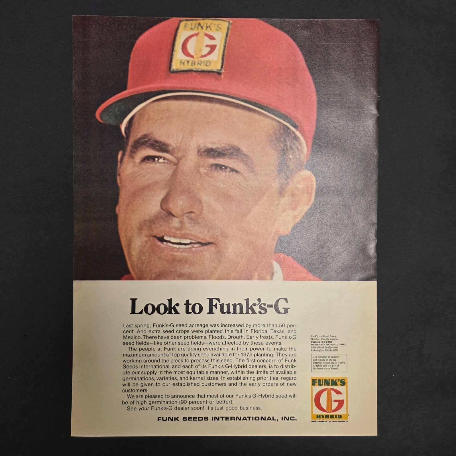 Vintage Funk’s G Hybrid Seed Advertisement – “Look to Funk’s-G” – Mid-Century Ag