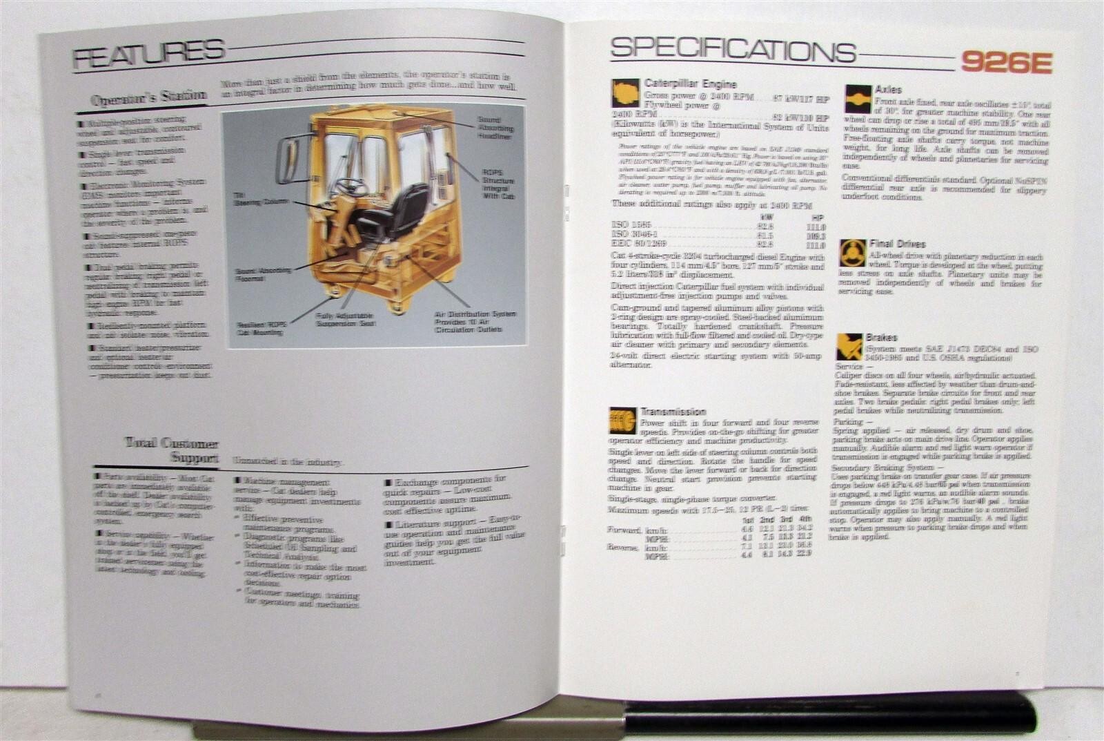 1988 Cat 926E Wheel Loader Diagrams Specifications Construction Sales Brochure