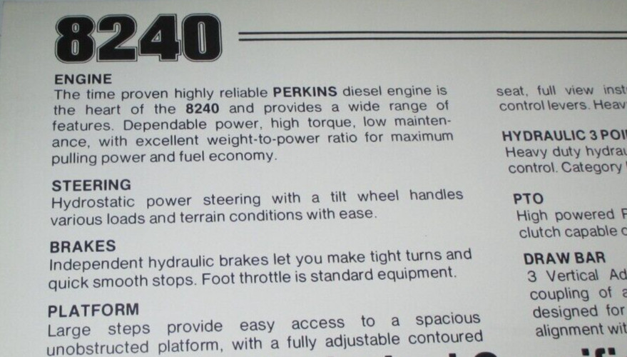 *CBT 8240 2WD Tractor Sales Brochure Spec Sheet Literature C-B-T Perkins Engine