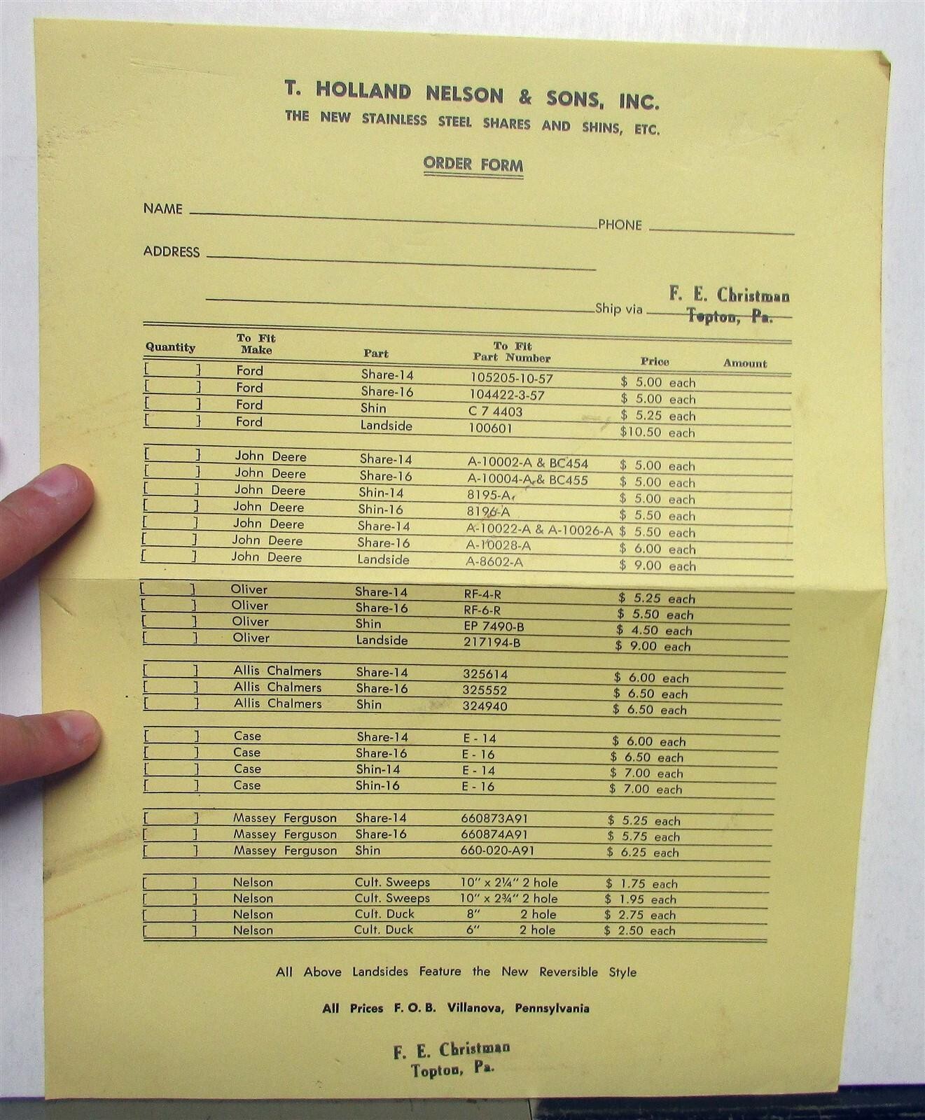 1959 Nelson Stainless Steel Cultivator Teeth Pricing Specs Agricultural Brochure