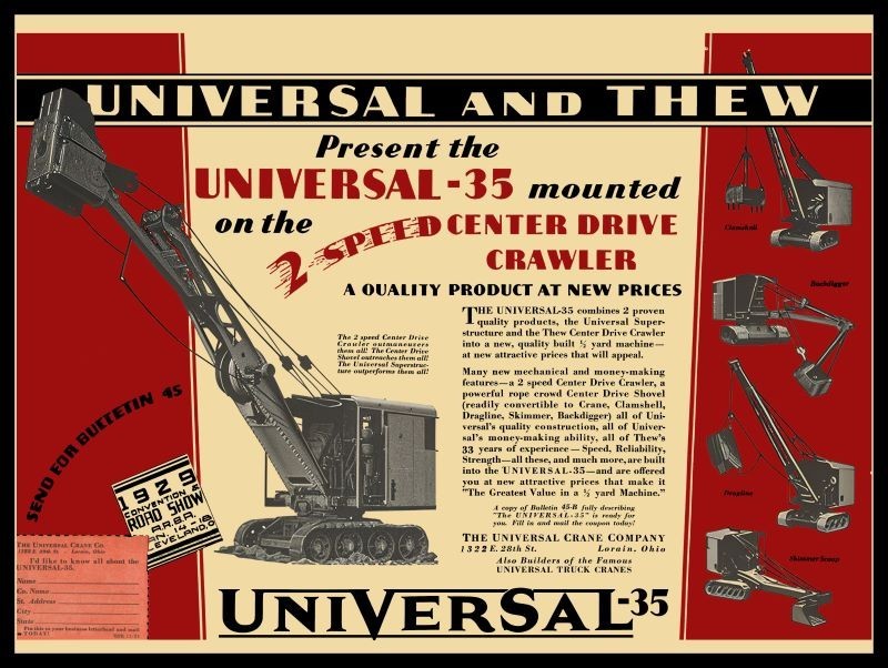 1928 THEW Universal Model 35 Crawler Crane NEW METAL SIGN: 9×12&Prime; Ships Free