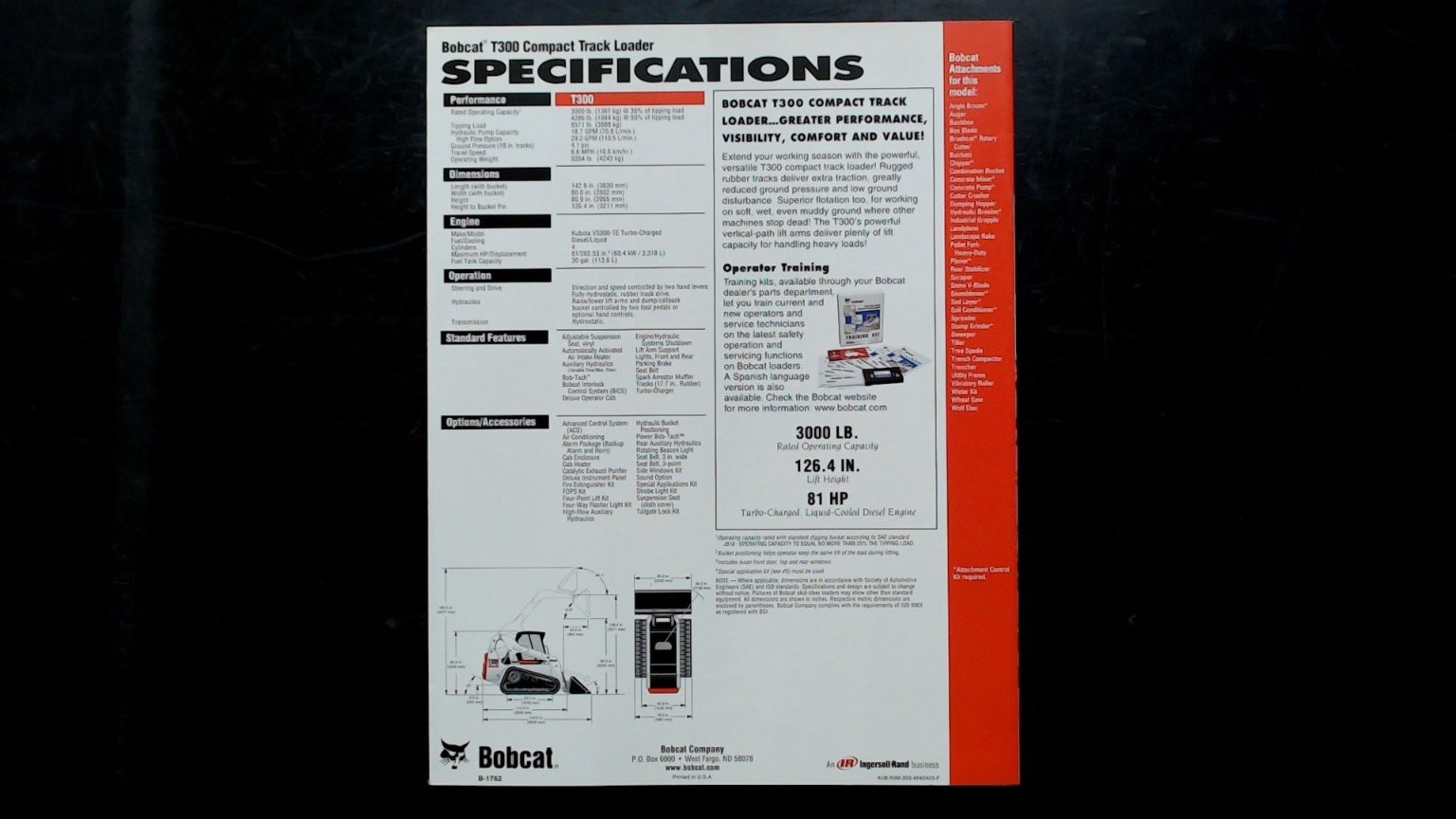 Bobcat T300 Compact Track Loader Brochure Vintage Agriculture 1990s