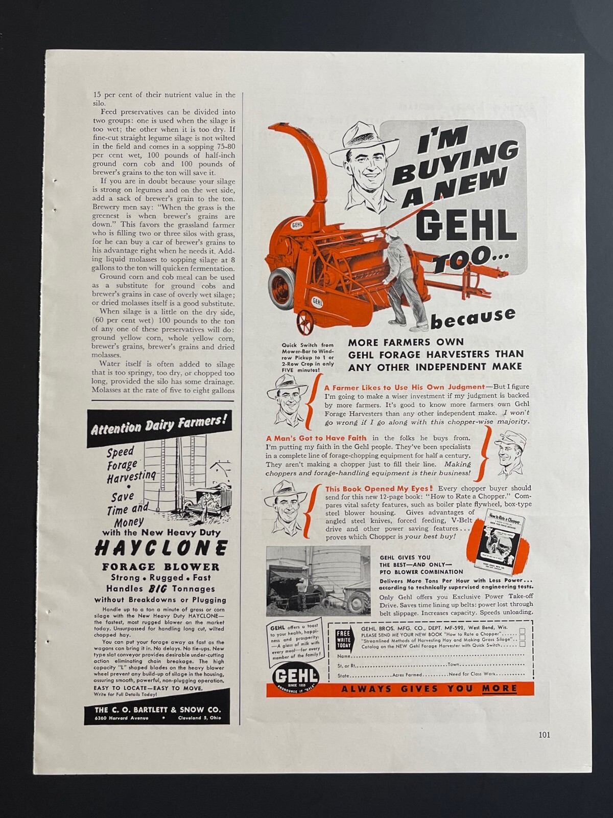 1956 Gehl Forage Harvester – Original Print Advertisement (6in x 13in)
