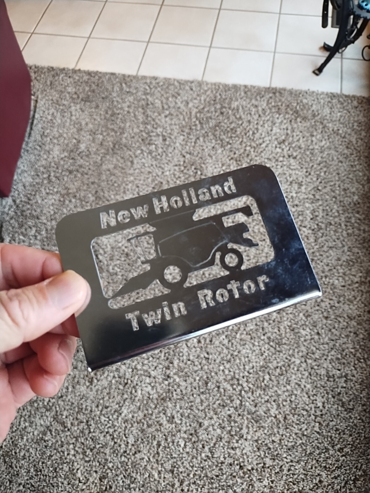 Vtg New Holland Twin Rotor Combine GRAND ISLAND PLANT Metal Emblem Sign Plate