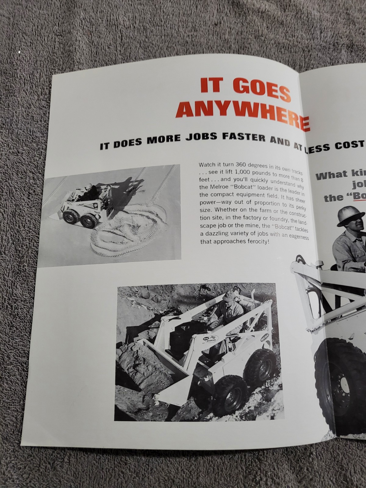 Vintage 1966 BROCHURE Melroe Bobcat M 500 Skid Steer Loader Kohler K662 Engine