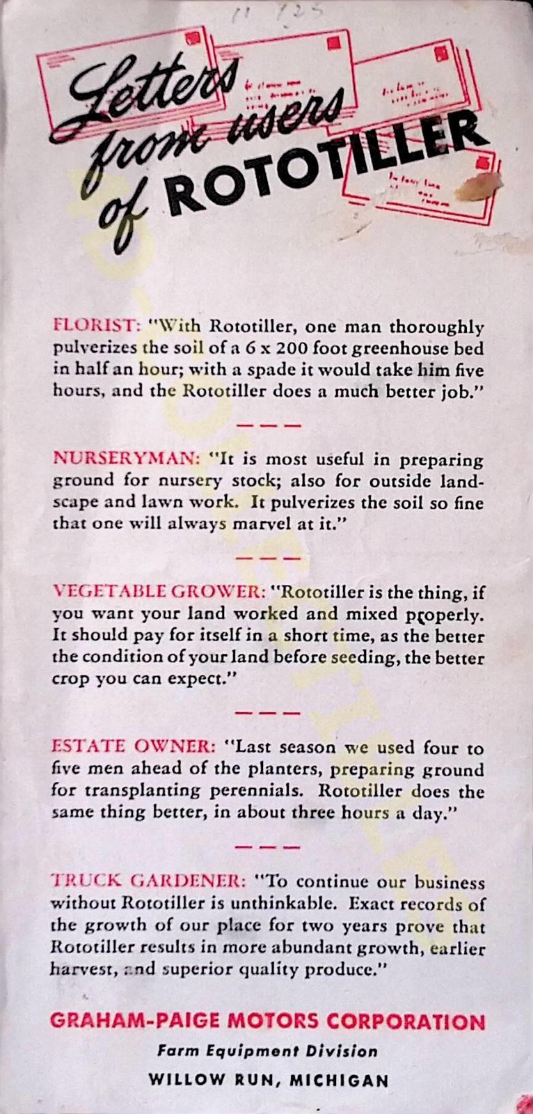 Rototiller The Modern Labor Saving Machine Vintage Brochure Advertising Promo