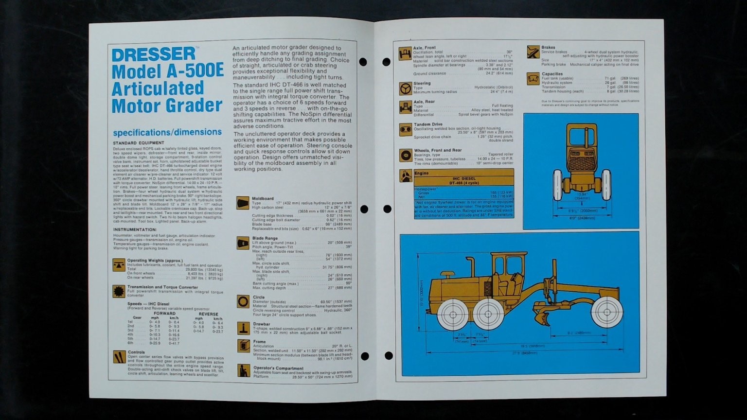 Dresser A-500E Articulated Motor Grader Vintage Brochure 1970s