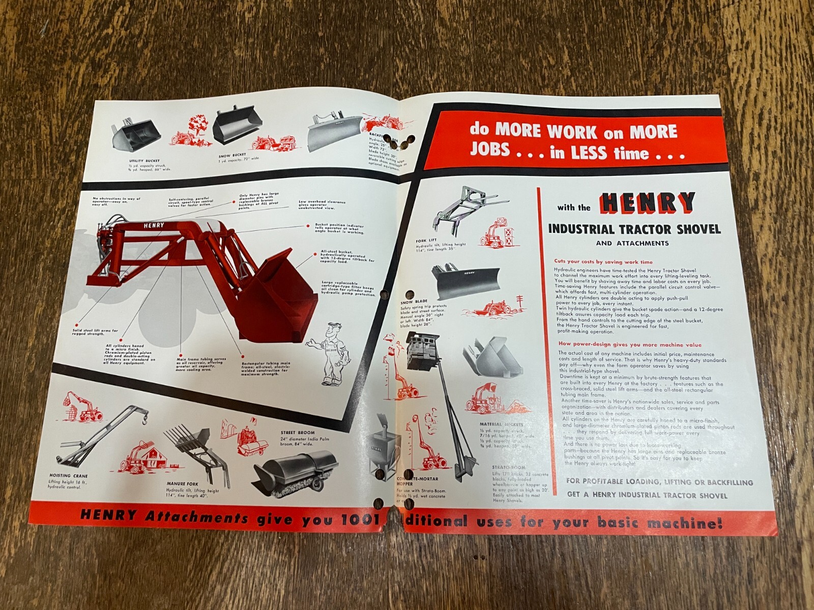 1950&rsquo;s Henry Industrial Tractor Shovel Brochure Spec Sheet Powered For Profits