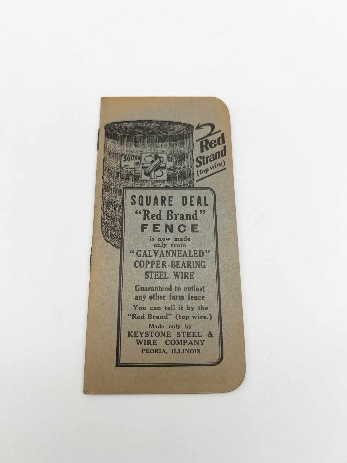 Antique 1924 Keystone Steel & Wire Co. Red Brand Fence Advertising Notebook