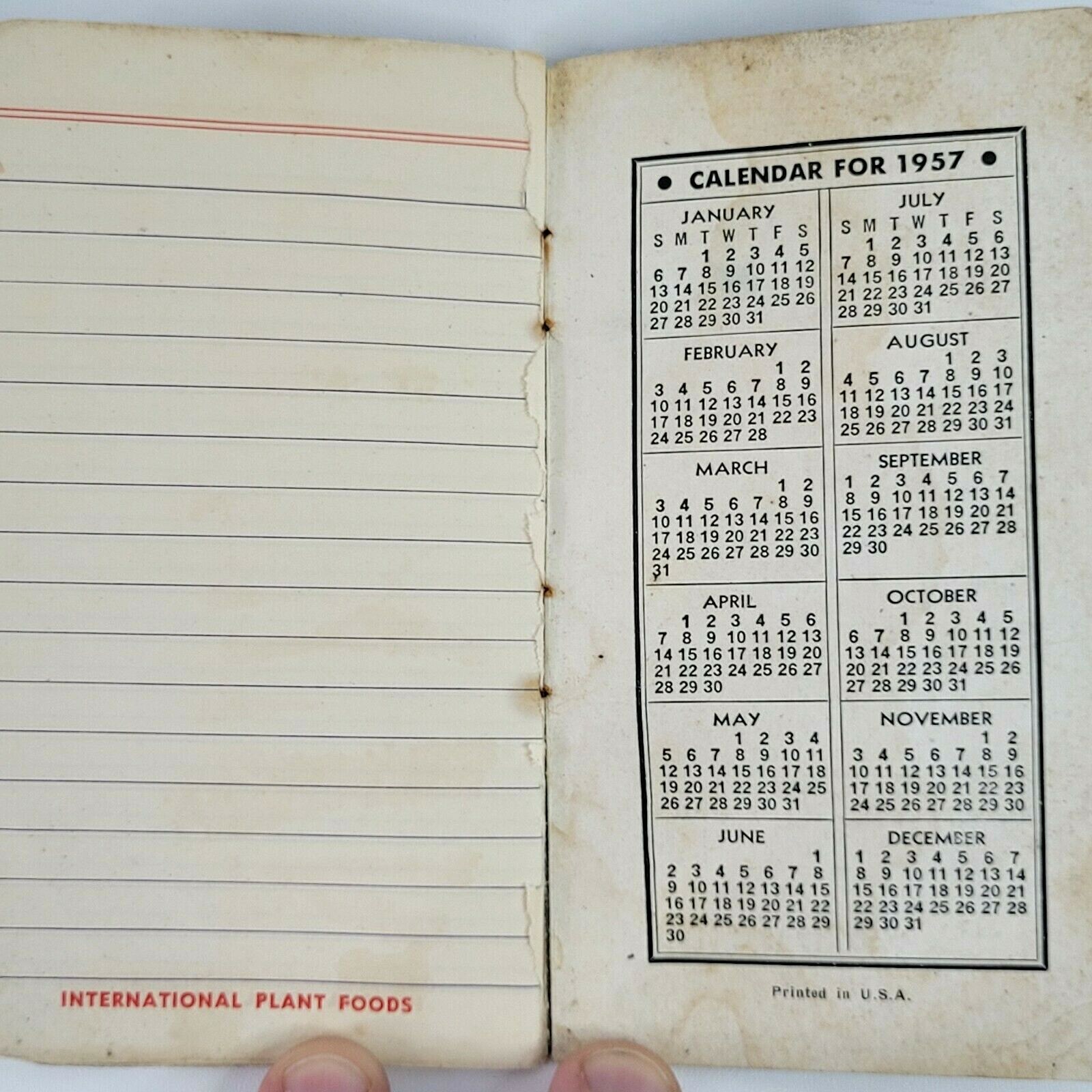 1956 International Fertilizers Pocket Calendar & Notepad Chicago Mason City Iowa