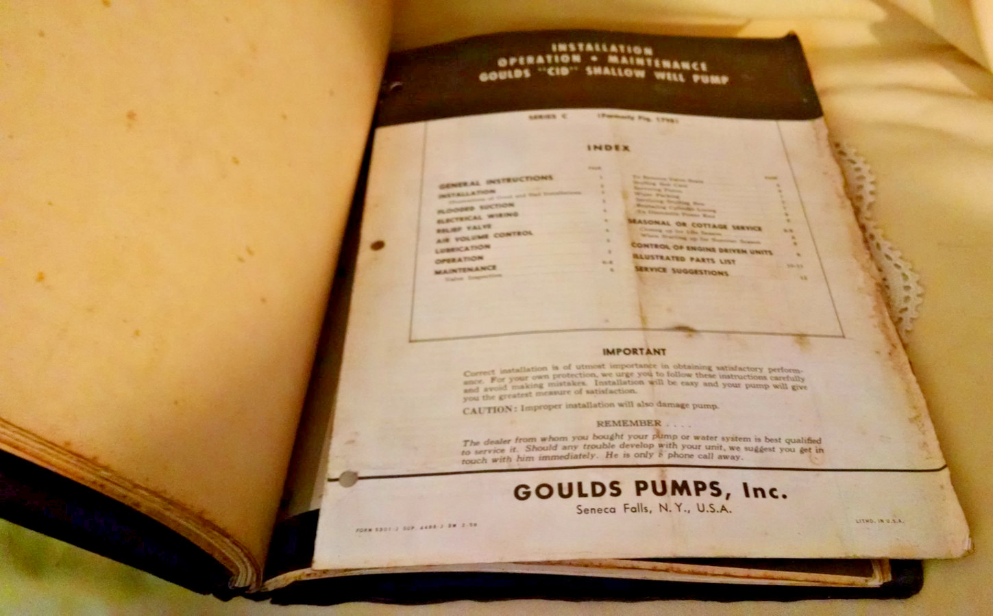Goulds Service Manual Water Well Pump Home Farm 1940&rsquo;s 1950&rsquo;s Seneca Falls NY.
