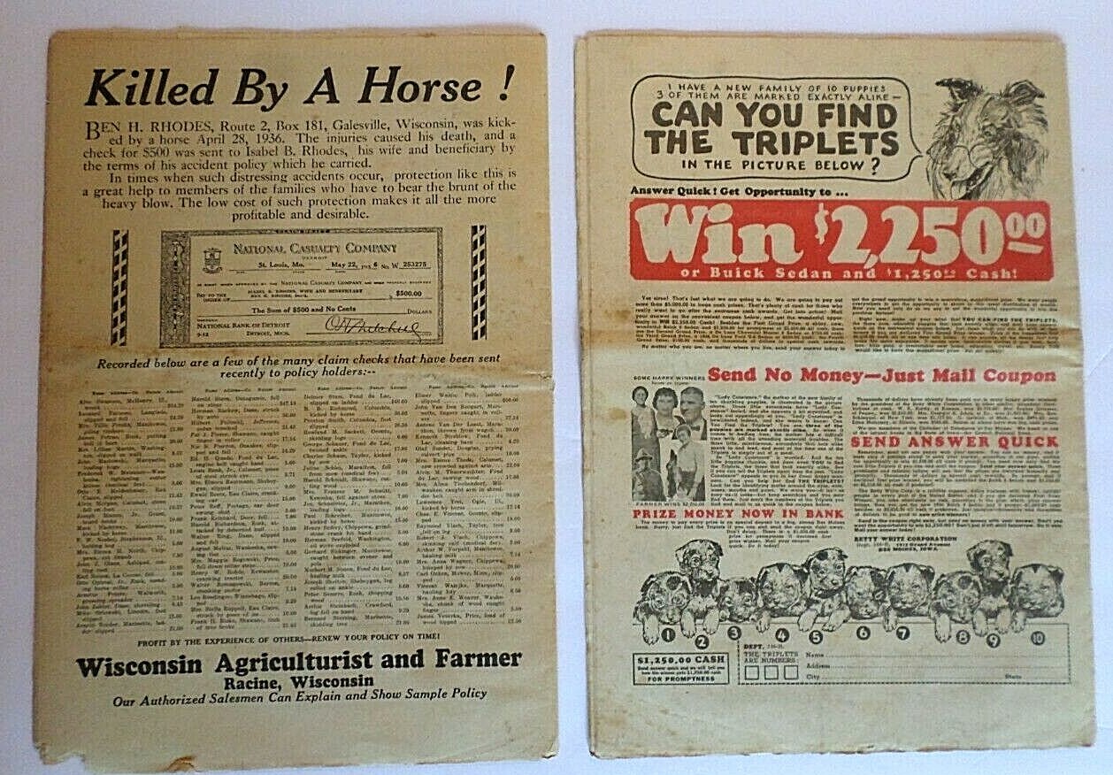 Vintage Wisconsin Agriculturist and Farmer March 28 & June 20, 1936 Issues