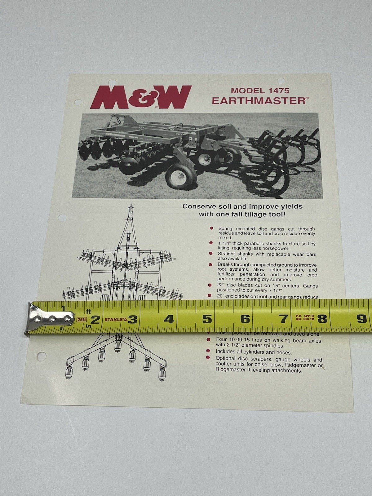 M&W Earthmaster Model 1475 General Specifications Dealer Sales Brochure