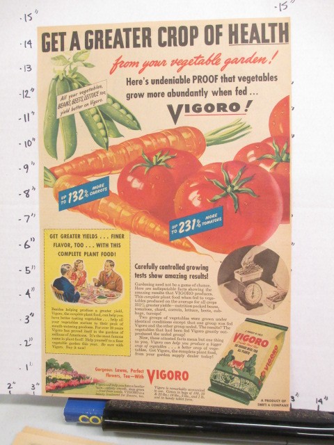 newspaper ad 1945 VIGORO vegetable plant food fertilizer garden American Weekly
