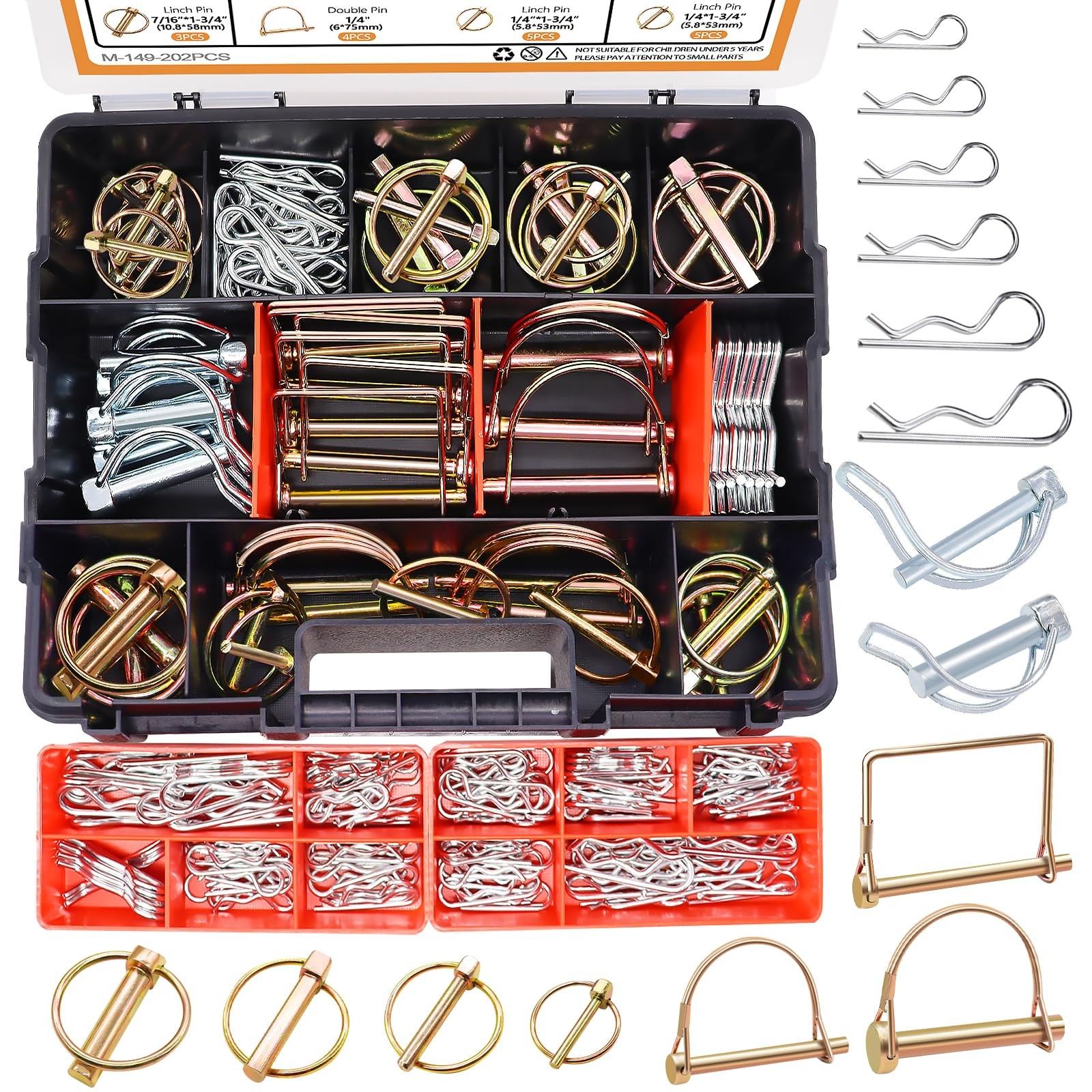 Mankk 202PCS Heavy Duty Hitch Pin Clip Assortment Kit Tractor, Linch, PTO, R…