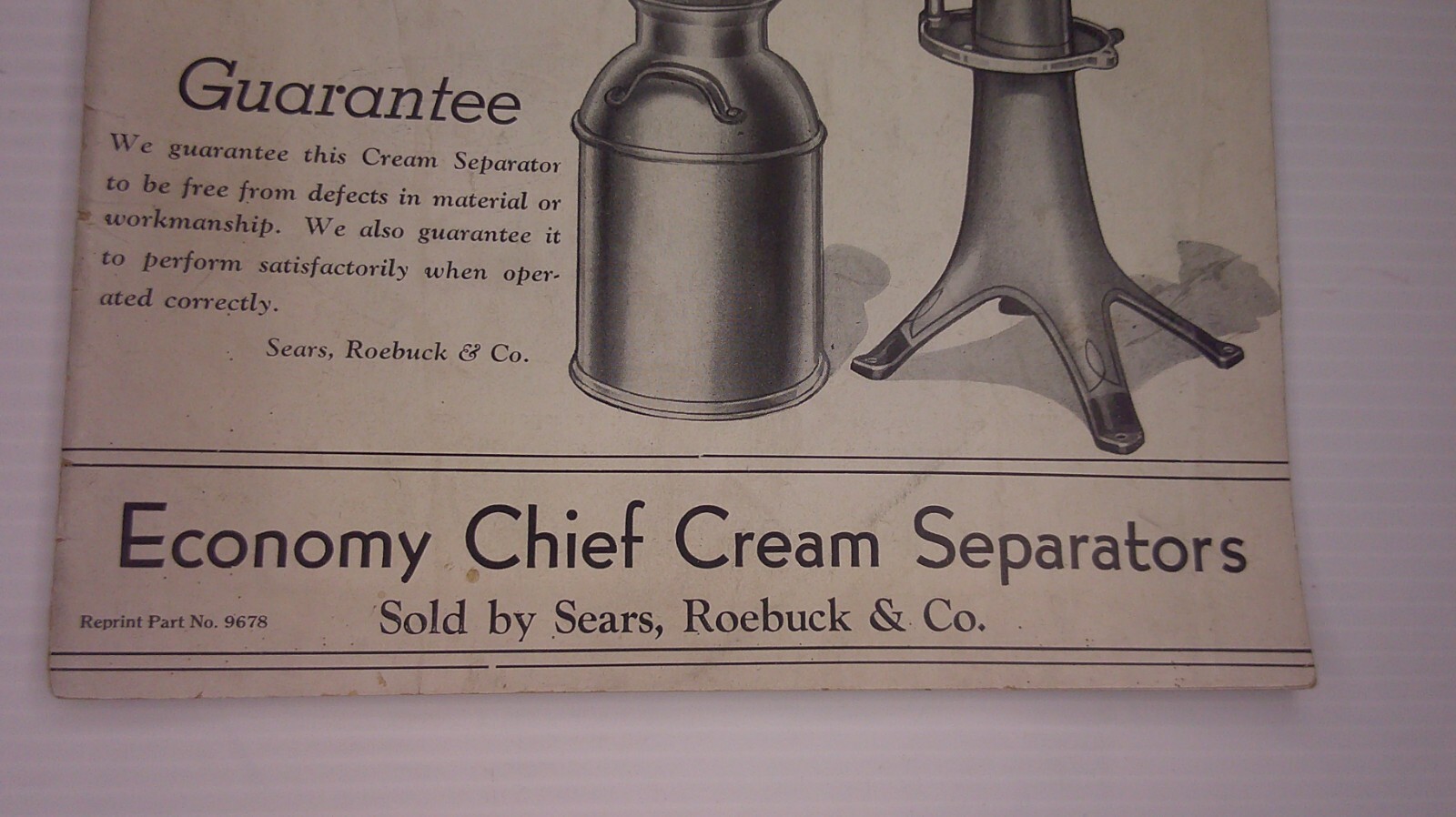 Instruction Manual for Sears Roebuck Co. cream separator part list & repair 8D