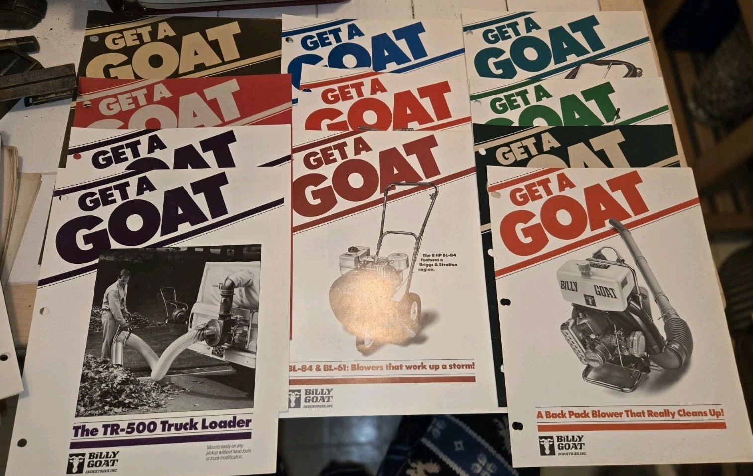 GROUP OF 13 BILLY GOAT INDOOR OUTDOOR VACCUMS DEALERSHIP ADVERTISEMENTS