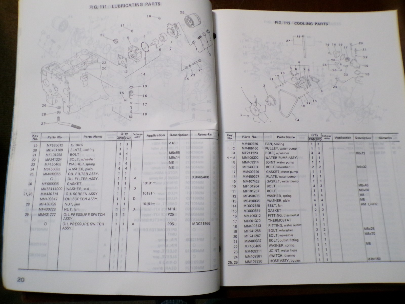 Mitsubishi MT180, MT180D Tractors Parts Catalog 1986