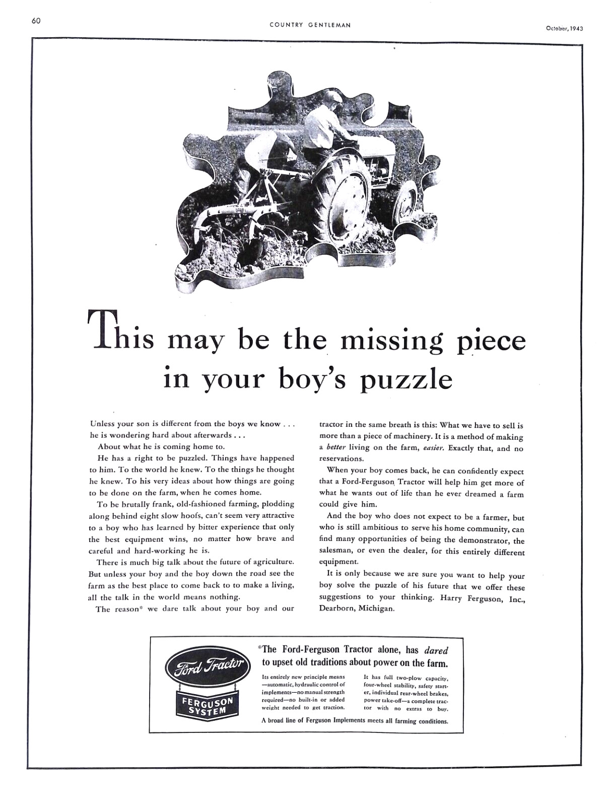 Tractors 1943 Print Ad Ford Tractors Upsetting Old Traditions 10.5×13.5
