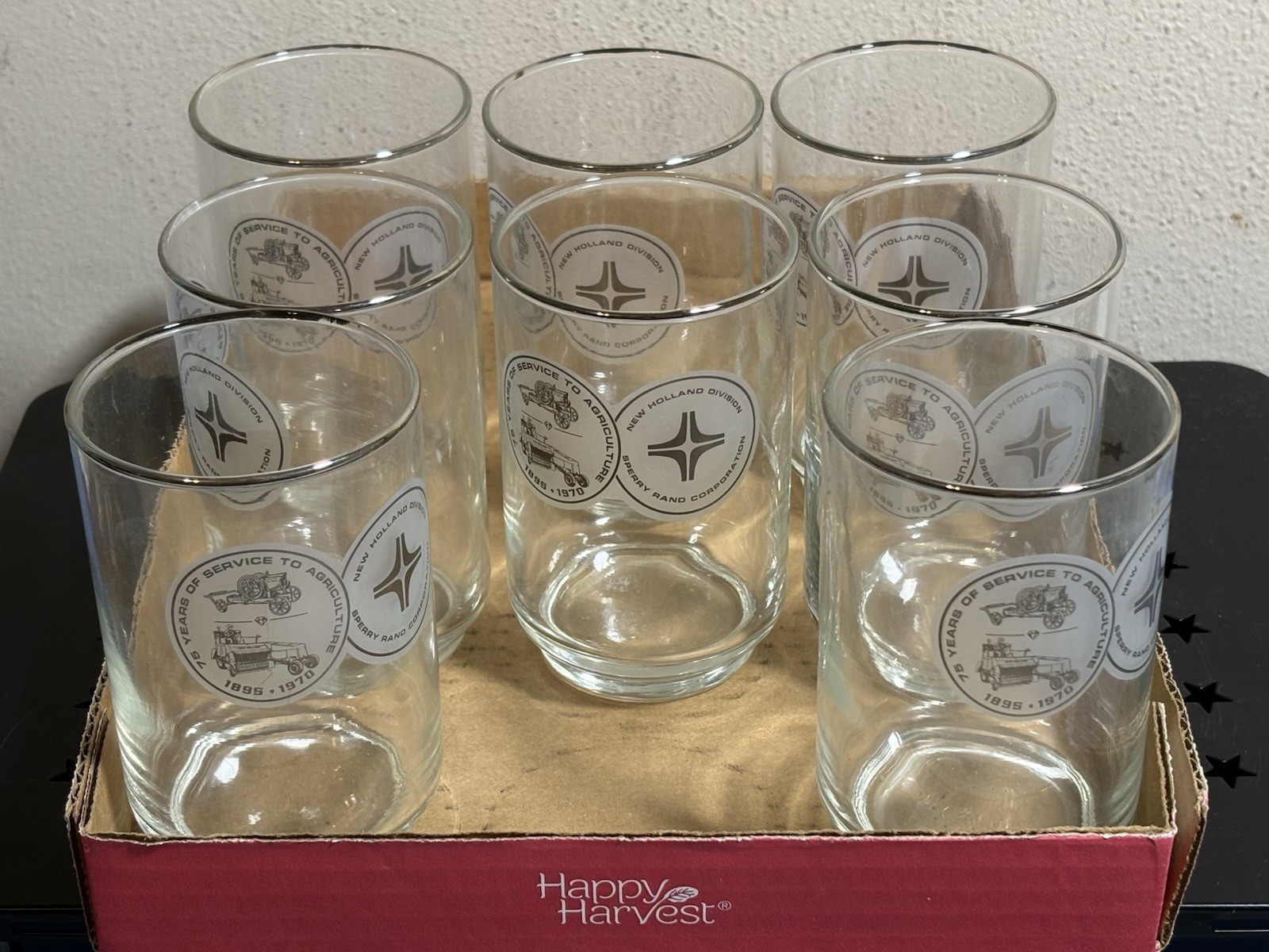 Set of 8 – SPERRY RAND NEW HOLLAND DIVISION 75th Anniversary Glasses