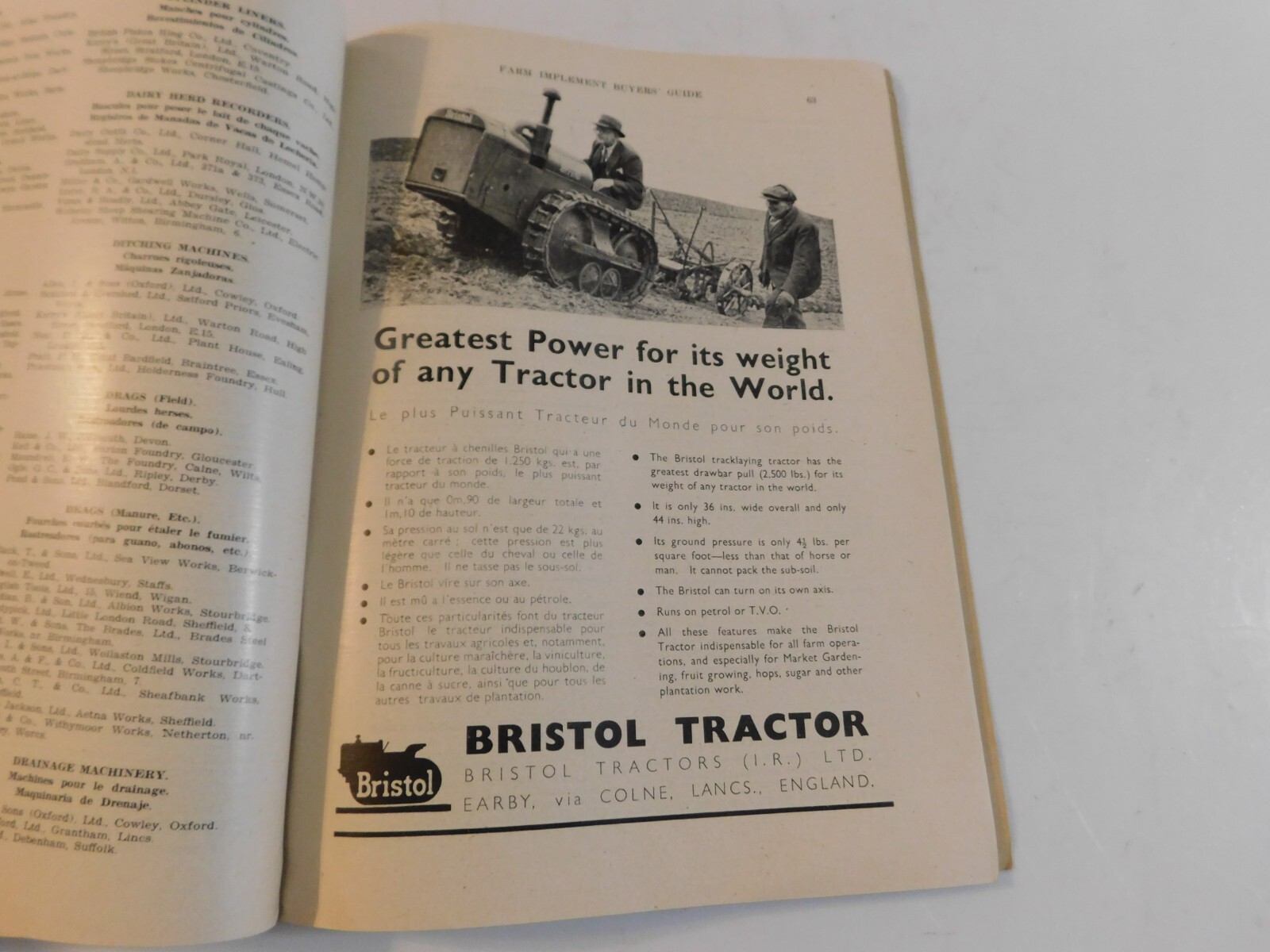 1946 FARM TRACTORS IMPLEMENT BUYER&rsquo;S GUIDE EXPORT EDITION ALBION MACHINES