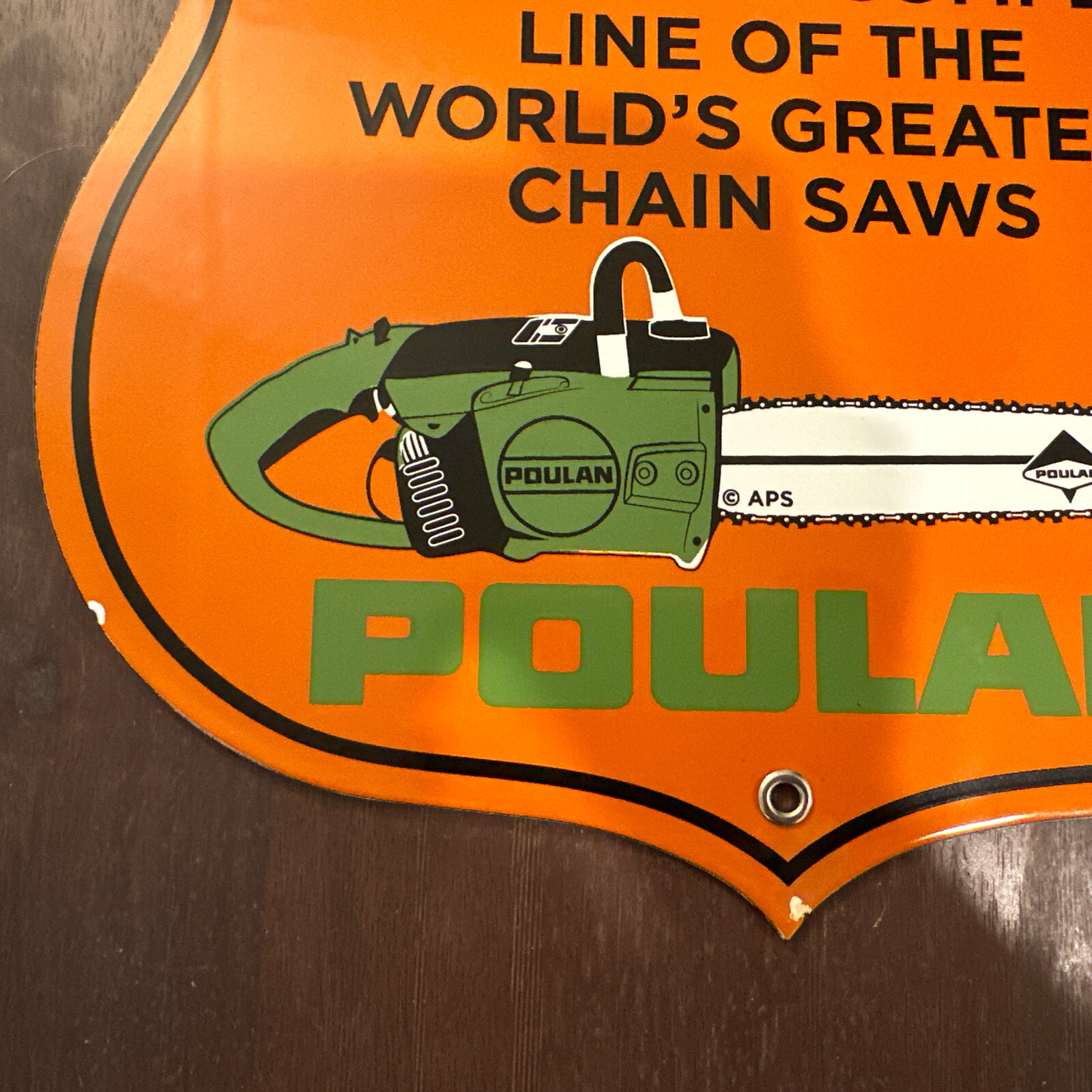 Vintage Porcelain Enamel Poulan Chainsaws Big Valley Ranchers CO-OP Stockton, CA