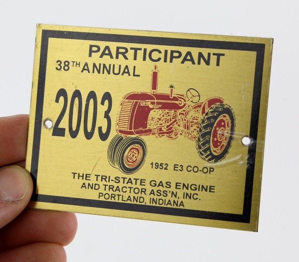 2003 TRI STATE GAS & ENGINE TRACTOR SHOW BRASS PLATE PLAQUE SIGN 1952 E3 CO-OP