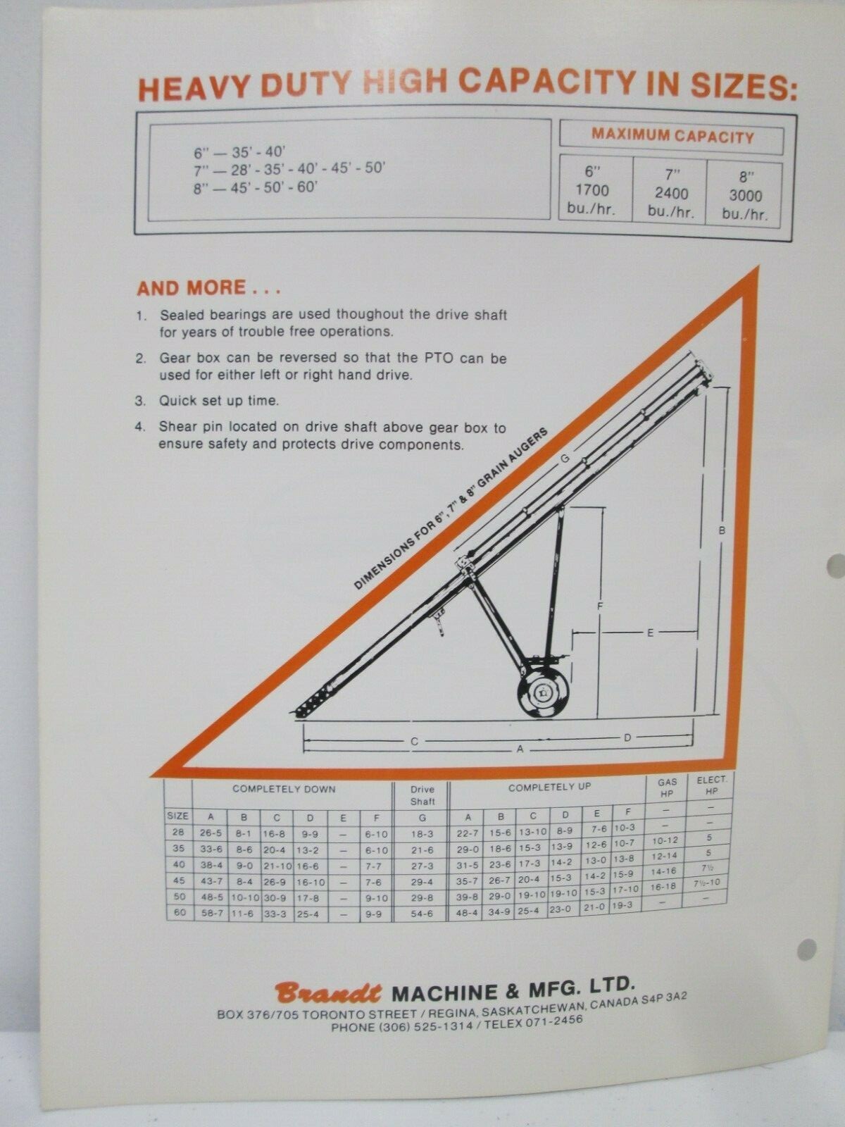 Brandt Machine & Mfg Direct PTO Drive Augers Brochure Grain Auger
