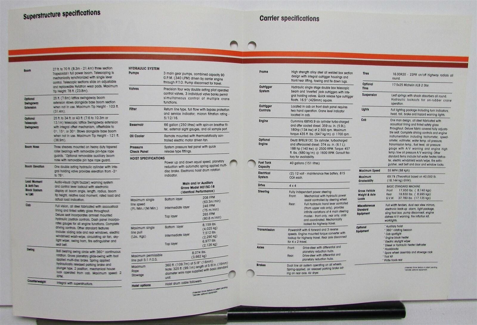 1987 Grove AT400 Series Cranes Specifications Construction Sales Brochure