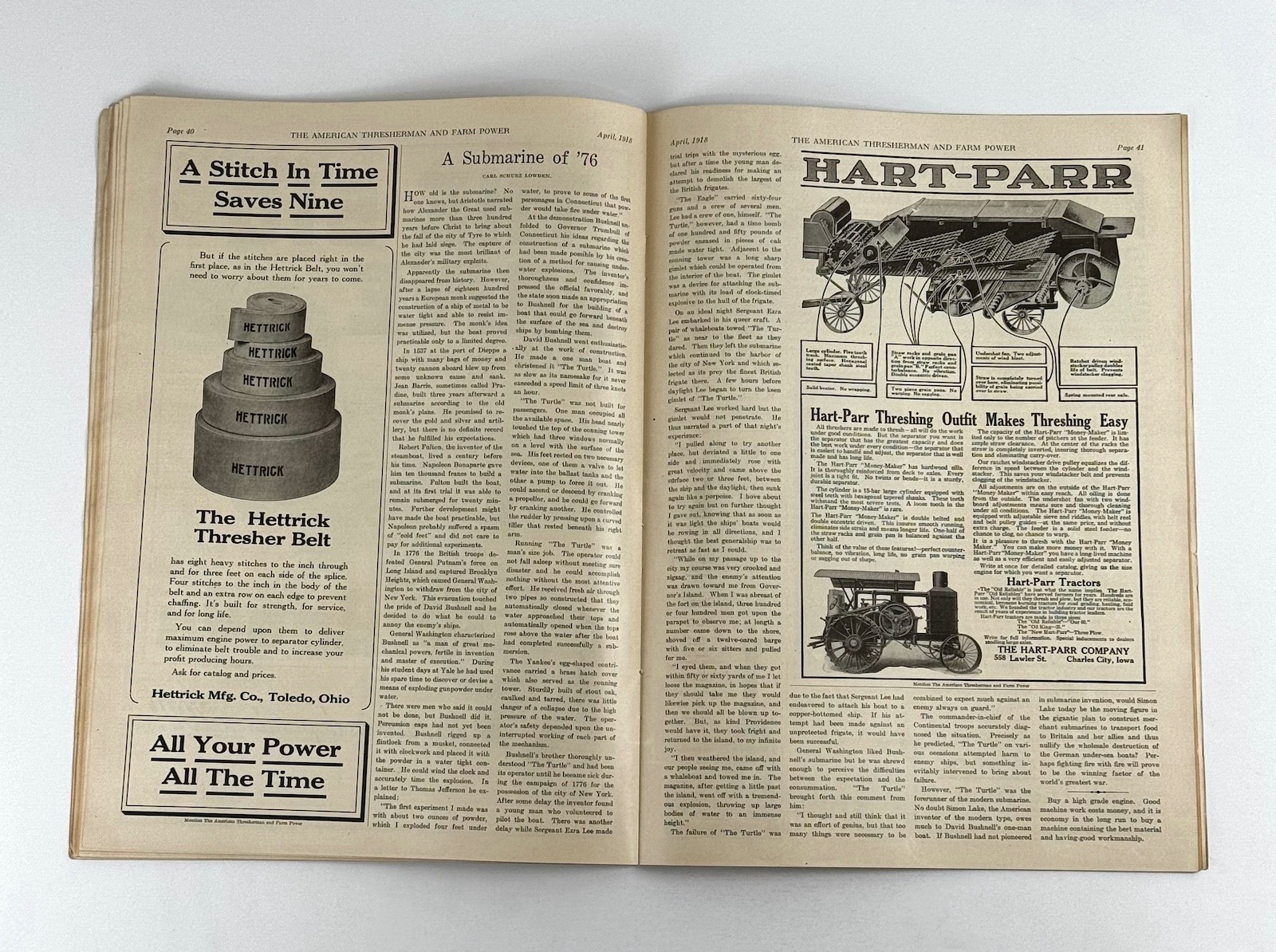 The American Thresherman & Farm Power MAGAZINE April 1918 MADISON, WIS.