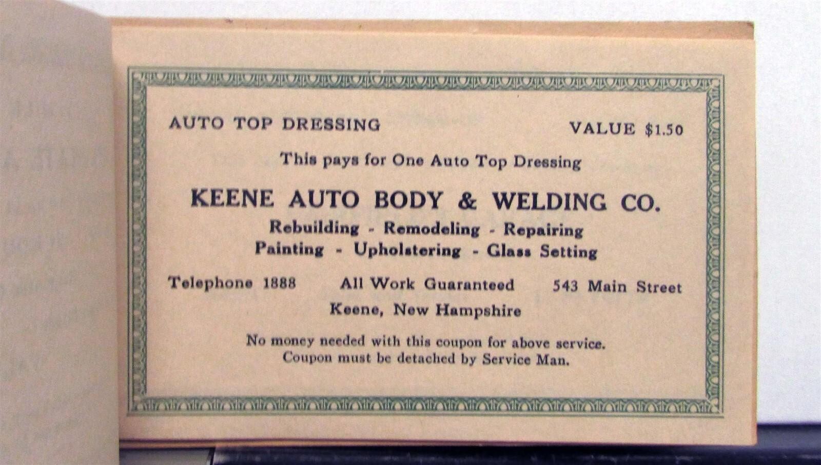 1937 Auto Service Association Assorted Service Coupon Book