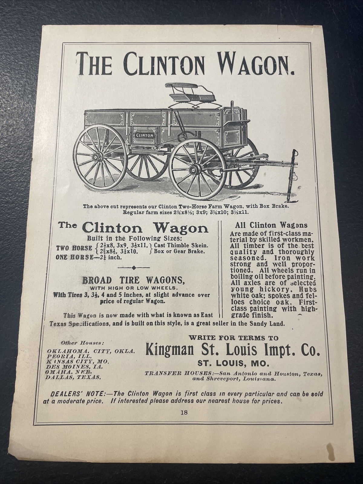ORIGINAL 1907 The Clinton Wagon Farm Advertising – St. Louis
