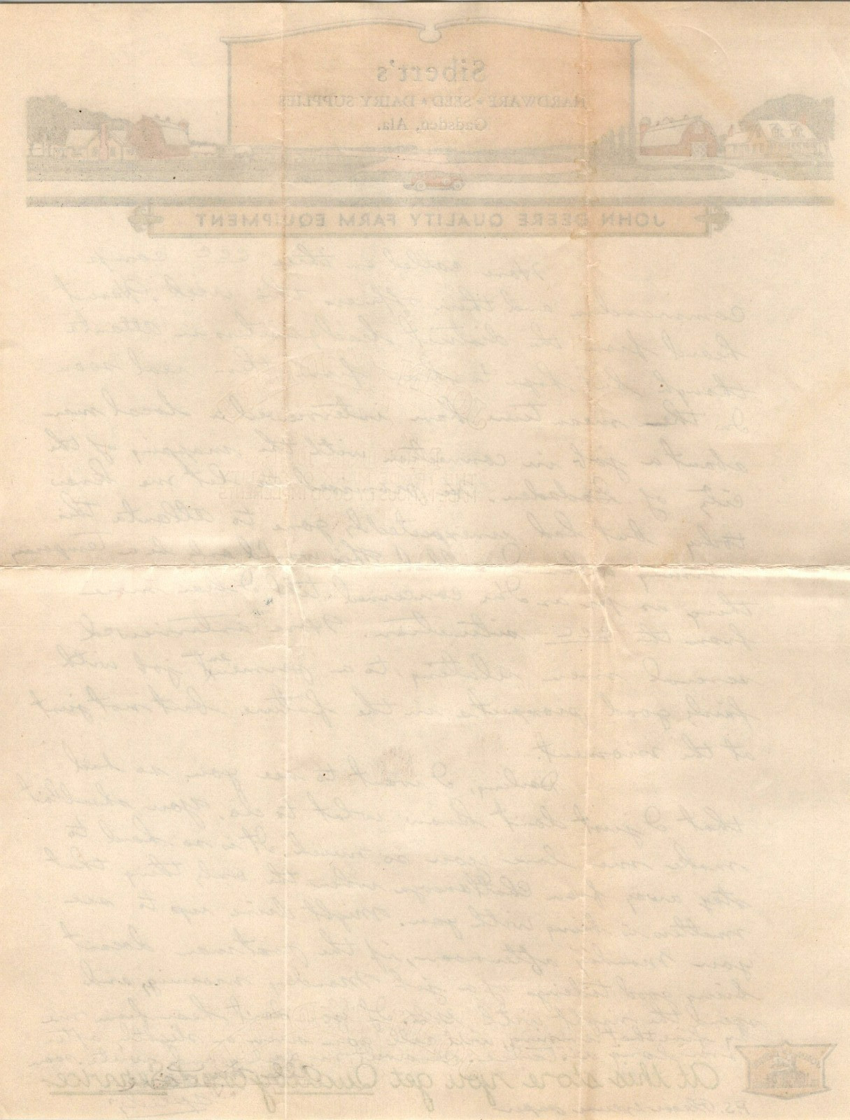 1936 John Deere Farm Equipment Sibert&rsquo;s Hardware Gadsden Al Letterhead & Cover