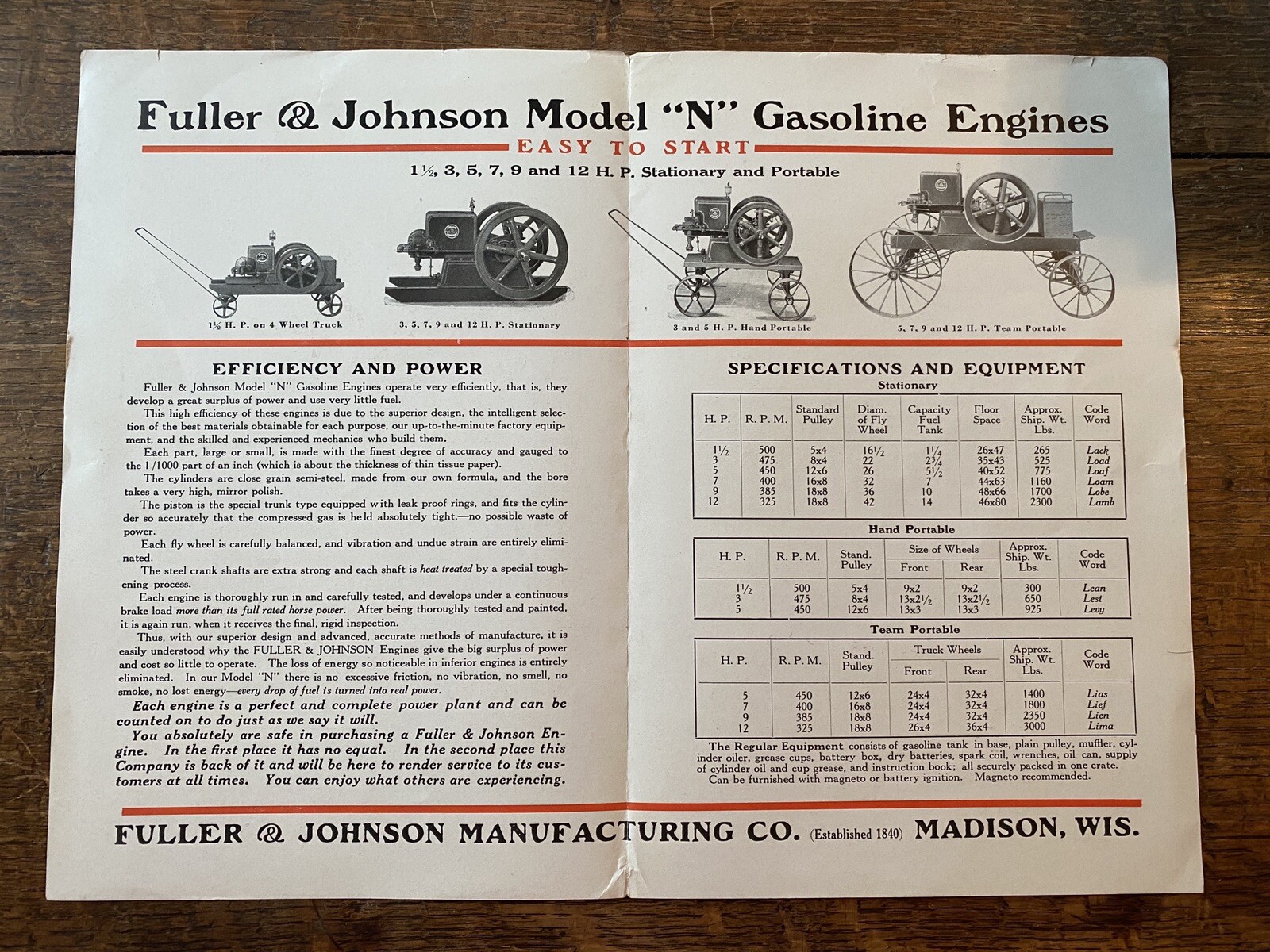 Fuller & Johnson Hit Miss Gas Gasoline Engine Advertising Catalog Brochure