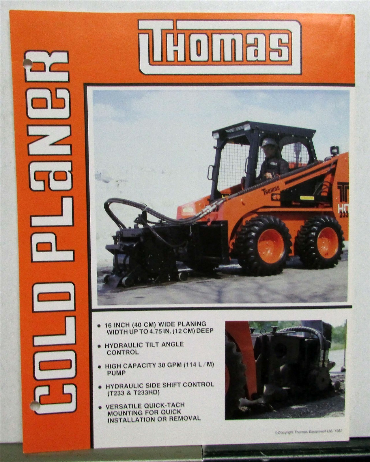 1987 Thomas Cold Planer Specifications Construction Sales Data Sheet