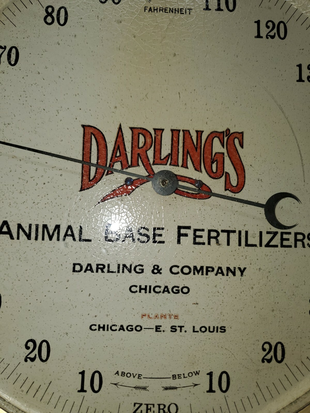 Vintage Darling’s Animal Base Fertilizer Round Thermometer Chicago St. Louis