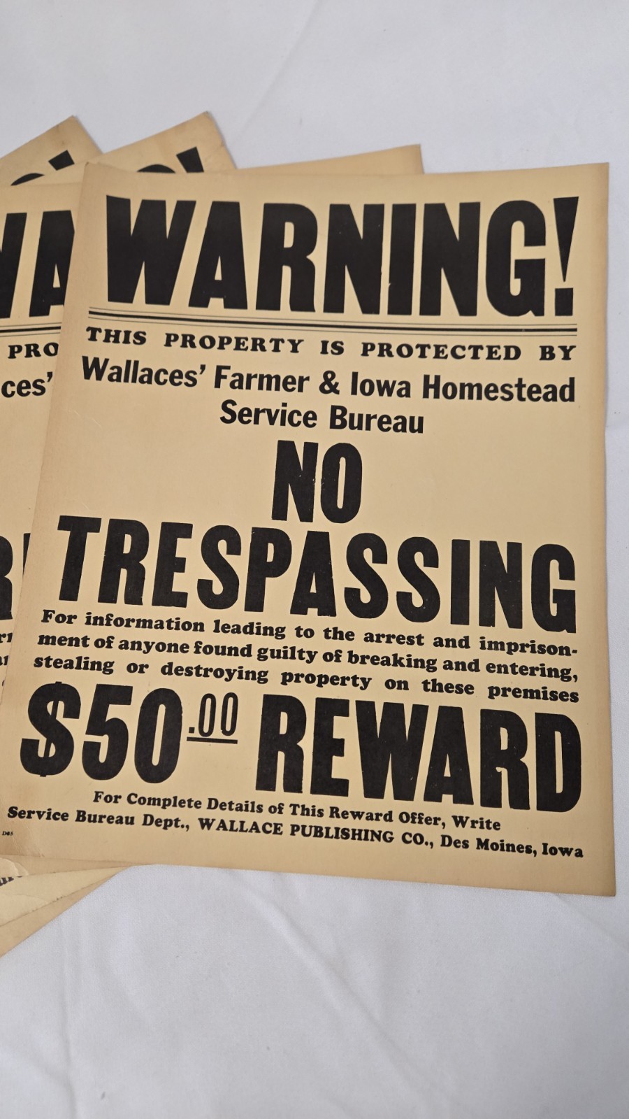 4 Vintage Wallace Farmer Iowa Homestead No Trespassing Reward Signs Early 1900&rsquo;s