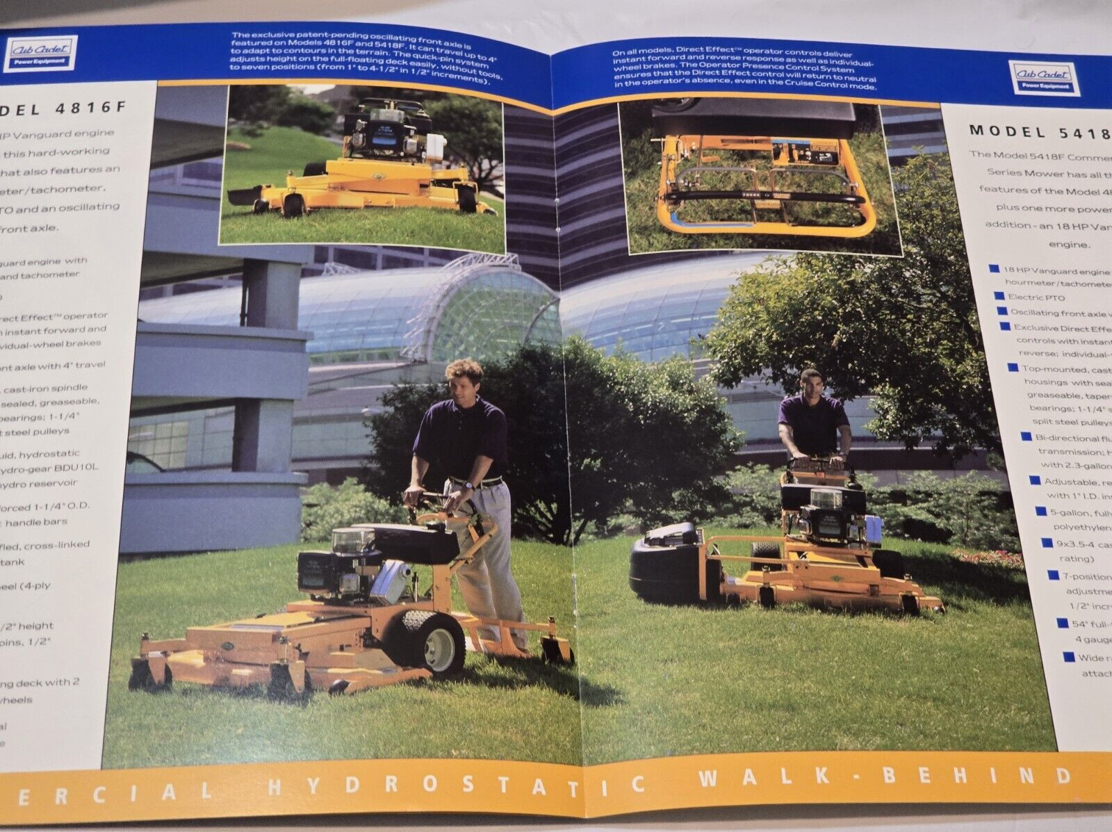 1995 Cub Cadet Ad Brochure Commercial Walk Behind Mowers Equipment Specs