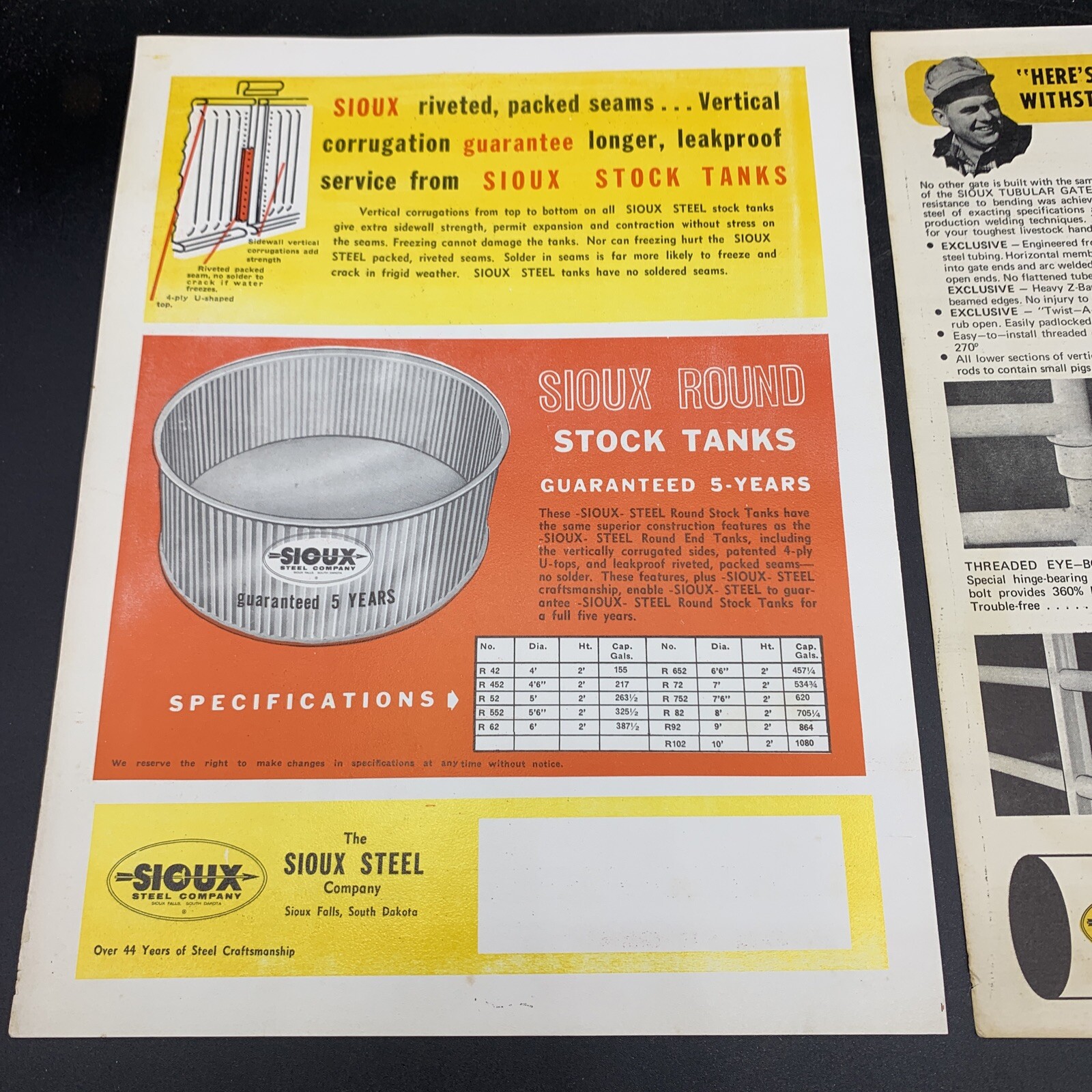 Pair 1950’s Sioux Steel Company Sales Brochures-Stock Tank/Tubular Gates